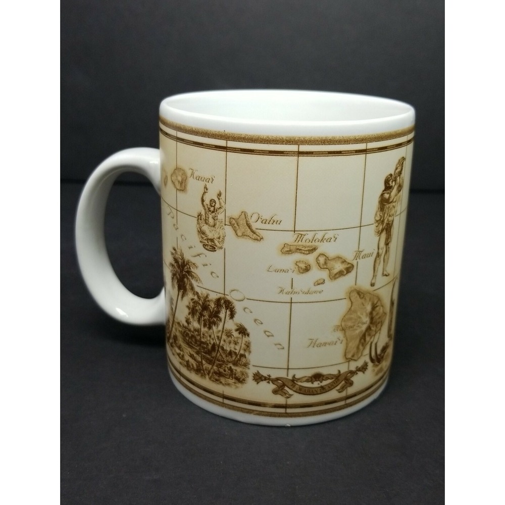 Hawaii coffee mug cup Hawaiian Islands MAP cup Island Heritage sepia tones 10 oz